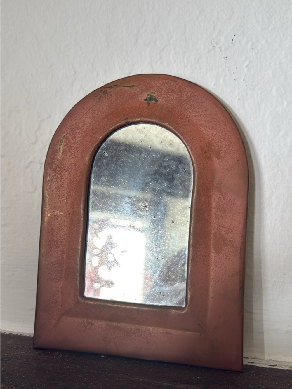 Vintage Rust-Colored Arched Wall Mirror